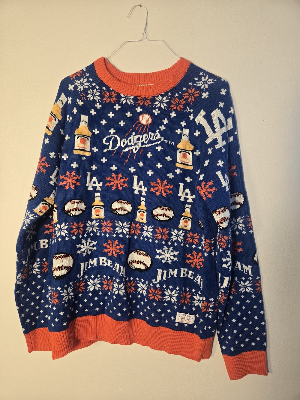 MLB Dodgers Blue and Orange Holiday Crewneck Sweater